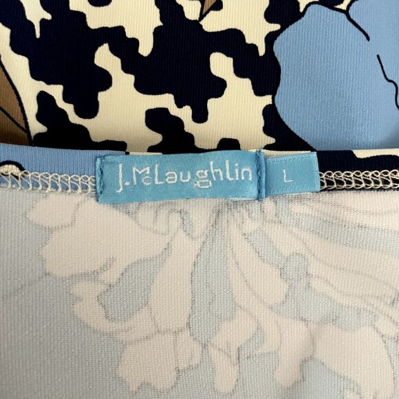 J. Mclaughlin Catalina Cloth‎ Top Womens Large Blue Floral Blouse 3/4 Sleeve Tee - Picture 8 of 13